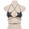 Women Shiny Metallic Star Strappy Tube Crop Top Sexy Camisole Halter Rave Wrap Around Bandeau Bra Lace Up Bralette Tank Black White