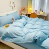 Solid Bedding Set Soft Flat Sheets Duvet Quilt Cover Pillowcase Bed Linen for Single Queen Full Size Home Textiles 220423