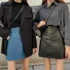 Elnage Korean Style Pu Leather Retro Slim Fit High Taist Pack Hip a Word Jirt Fomen Femmes Spring Spring Automne 5A053 220322