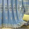 Gardin draperar europeiska blå tjock chenille broderade sovrum gardiner eleganta lyxiga känsliga termiska isolerade för levande rum curta