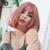 Estilo moda tendência feminina feminina bang bob rosa bob cabeça curta perucas curtas aplicação diária 220527