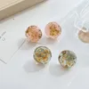 Clip-on & Screw Back Korean Temperament Elegant Irregular Resin Gold Foil Round Ear Clip Earrings Retro Pink Blue Stone No PiercingClip-on