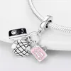 925 Sterling Silver Dangle Charm Halsband Kvinnor Pink Serie Pärlor Pärlor Fit Charms Armband DIY smycken Tillbehör