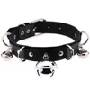 Colar de couro punk sexy Colar de gargantilha Multilayer Bells Metal Collar Black Collier Bondage Cosplay Party Goth Grunge Rock Bdsm Jóias Harajuku Acessórios