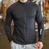 T-shirts pour hommes Hiver Automne Sport Chemise Hommes Fermeture Éclair Élastique À Séchage Rapide Vestes De Course Fitness Gym Vêtements De Sport Top Hommes SportswearMen's