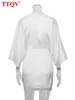 TTQVエレガントなディープVネックホワイトサテンサマードレス女性ボディコンハーフスリーブホローアウトミニドレスレディセクシーな絹のようなパーティードレスT220804