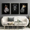 Gold Crown Lions Animal Art Canvas Poster and Print Painting Modern Black Wall Art Pictures For Living Room Aisle Studio Decor