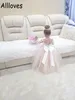 Bow Satin Ribbon Elegant Lace Appliqued Flower Girl Dresses For Wedding Jewel Neck Long Sleeves Little Girl's Formal Party Gowns Toddler Pageant Birthday Wear AL2021