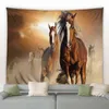 Brown Horses Tapestry Wildlife Desert Running Land Farm Animals Modern Home Living Room Bedroom Decor Wall Hanging Blanket J220804