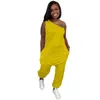 2022 Summer Womens Sexy Jumpsuits Designer Diagonal axel Löst rompers med Pocket Fashion Sports Overalls byxor