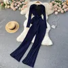 Women's Two Piece Pants RoseDiary Spring Bright Color FashionTwo/2 Set Women Cardigan Tracksuits Lace-up Long Sleeve Wide Leg Suits