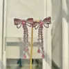 Lampadario pendentetrendy coreano lusso elegante rosa Cystal Bowknot orecchini pendenti per le donne ragazze moda strass lunghi gioielli Pendientes