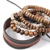 Seil Leder handgemachte geflochtene Holz Perlen mehrschichtige Charm Armbänder Set für Männer männlich verstellbare Armreif Schmuck