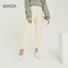 WIXRA 2019 الجديد الأنيق الصلب سراويل نسائية عالية الجيوب الخصر السراويل الطويلة الربيع الخريف الجينز الجينز القاع