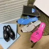Designer Slippers Transparent Sandals Women Printed Plexiglass Heels Luxury Summer Slides Leather Sole Inside Enameled Metal Triangle