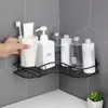 Bathroom kitchen Punch Corner Frame Shower Shelf Wrought Iron Shampoo Storage Rack Holder with Suction Cup bathroom accessories 220527