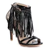 Sexy Tassel Shoes Fashion Sandals High Cheels Summer for Women Plus 43 Party Female Blue White Black 216