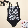 Kvinnors badkläder Kvinnor Floral tryckt One Piece Slimming Baddräkt Strapy Bodysuit Patchwork Monokini Vintage Bathing Beachwear 2022Wom