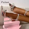 Sandales Pzilae Sexy bout pointu blanc chaîne perles nœud papillon chaussures clair talons hauts femmes été gladiateur fête mariage 220704