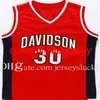 NCAA Davidson Wildcats 30 Curry Баскетбольная одежда Требовые изделия Красный сшитый Стивен Колледж Джерси Мужчины Цветная команда Вышивка S-XXL