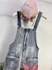 Kvinnors jumpsuits rompers kvinnor trycker tecknad denim jumpsuit overaller hål lösa pärlstav jean pants kvinna plus size casual 222r