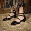 2022 Lolita słodki styl dziewczyny czarne czerwone klamry śliczne Mary Janes piękne buty na koturnie damskie buty na wysokim obcasie czółenka duży rozmiar 43 H220426