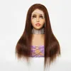 #4 Brown Bone Straight 13x4 Lace Front Human Hair Wigs Raw Indian Hair Colored 4x4 Transparent Lace Closure Wig For Women Pre-Plucked 12-26 Inches 150% Density