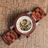 Polshorloges vogelhout mechanisch horloge mannen top leer automatische klok sandelhout lichelachtige polshorloge mannelijke kerstcadeau waterdichte waterdichtwris