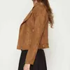 2022 Autumn Fashion Women Suede Motorcykeljacka Slim Brown Full Fodined Soft Faux Leather Coat Veste Femme Cuir Epaulet Zipper L220728