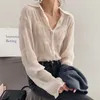 Spring Vintage Elegant Women Chiffon Blouses Casual Long Sleeve Blusas Femme Turn-down Collar Solid Shirts Female Tops 220513