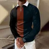 Polos para hombres Camisas para hombres Otoño Manga larga Patchwork a rayas Girar hacia abajo Camisa de cuello con cremallera Casual 2022 Streetwear Camisas con cremallera para hombres