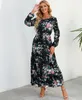 Spring Autumn Long Dresses Floral Printed Round Neck Long Sleeved A-line Casual Dress