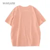 WAVLATII Women 100% Cotton T shirts Female Green Fashion Oversized Streetwear Short Sleeve Tees Tops for Summer WT2201 220402