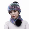 Cappelli invernali Set di sciarpa Set Women Real Rex Rabbit Fur Base Cap Fluffy High Elastic