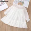 Autumn Kids Dresses For Girls Spring Cute Little Girl Long Sleeve Princess Dress Lace Collar Jacquard Weave Toddler Kids Costume G220428