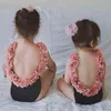 Vieeoease flickor blommor badkläder enstycken bad barnkläder sommarkoreansk mode rygglös prinsessa badkläder CC-285