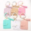 Silicone Beaded Wristlet Keychain Bracelet Leather Tassel Wallet Bangle Colors Keyrings