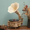 Robotime Hand Crank Classic Gramophone With Music 1 1 424PCS trämodell Byggnadssatser Gift för barn Vuxen LKB01 Heminredning 220715