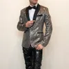 Mäns Guld Sequin Thin Slim Suitjacka Sångare Stage Glitter Casual Blazer Bankett Host Tuxedo Konsert Prestanda Bling Coat Plus Storlek