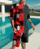 Agasalhos masculinos Camiseta de verão Moda masculina Agasalho casual 2 peças Conjunto oversized Impressão 3D para homem Roupa retrô Manga curta Gola redonda Street