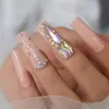 Unghie finte Luxury AB Stone Faux Ongles Strass Decorativi Quadrati extra lunghi Falsi Gegoues Punte per manicure progettate Colore nudo Prud22