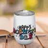 Sublimation Blank Wine Tumbler 12 OZ Stainless Steel EggShell Cup with Lid and Straw Heat Transfer Double Wall Insulated Travel Mug Gift Sets for Wine 0422