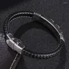 Bracelets de charme Bracelet Punk Hommes Bracelets en cuir noir Boucle en acier inoxydable Cuir de vache tressé à la main Rock Brassard 2022 BB1039Charm