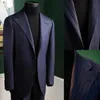 Men's Suits & Blazers Dark Blue Pinstripe Men 2 Pieces Blazer Pants Single Breasted Tailored Slim Fit Formal Business Work Groom Prom Casual