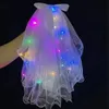 Party Decoration Women Girl Glow Light LED Veil Headband Bowknot Feather Tulle Wreath Cosplay Birthday Wedding Halloween ChristmasParty