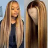 Naturlig färg 13x4 Spets frontala peruk Silkeslen Straight Burmese Human Virgin Hair Omber Hight T4/27 P #4 Spets Front Wigs For Black Woman Fast Express Delivery