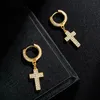 Hip Hop Cubic Zirconia Bling Iced Out Stud Cross Orecchino Orecchini in rame argento dorato per uomo Gioielli rock