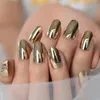 False Nails Champagne Mirror Metallic Fake Short Length Press On Oval Pure Color Acrylic Artificial Nail Tips For Women Prud22