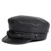 Berretti unisex stile sudcoreano in vera pelle aderente cappello militare piatto per uomo donna personalità locomotiva punk nero berretti da baseballberretto