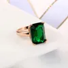 Wedding Rings Fashion Green Big Square Crystal Ring Jewelry For Women Rose Gold Color Cocktail With Stone Evening Jewellry R700Wedding